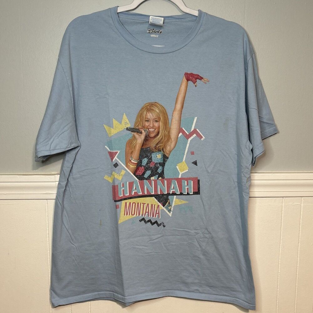 Disney Hannah Montana Miley Cyrus Blue Tee T Shirt Stained